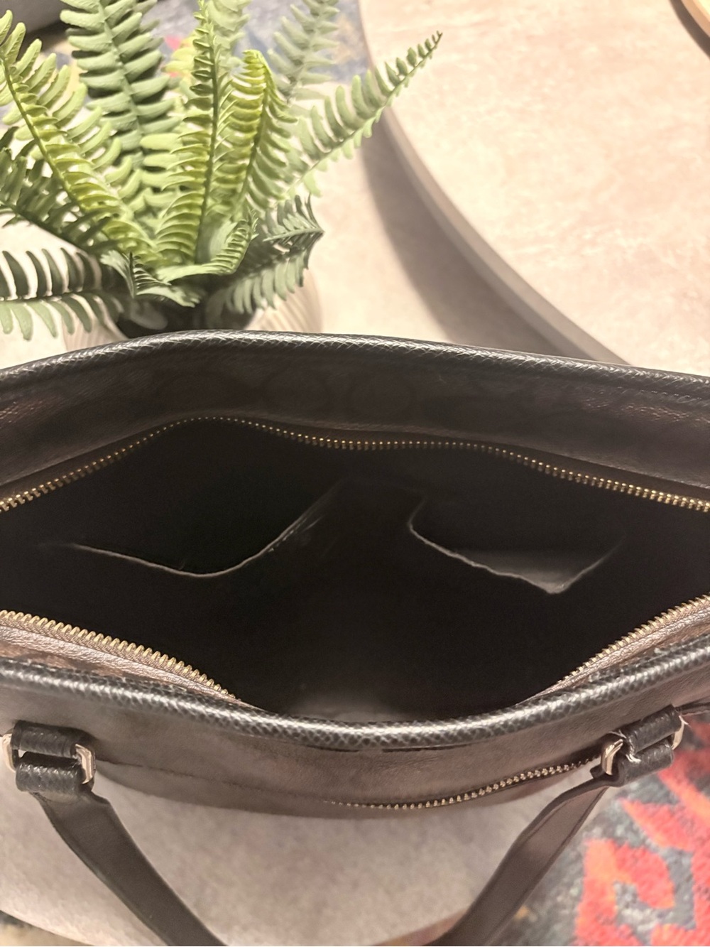 Coach Dark Brown Signature Canvas Tote with Black Trim - Picture 5 of 6